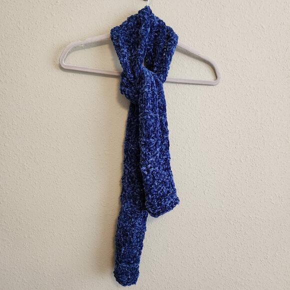Handmade Loom Knit Blue Velour Sparkle Scarf - Picture 5 of 5
